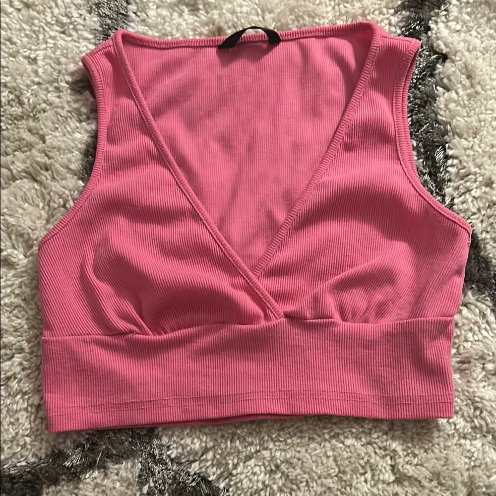 SHEIN Pink Sleeveless Wrap Crop Tank Top